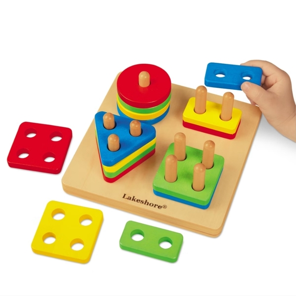 LAKESHORE learn & Play Sort-A-Shape Activity Board Developmental Wooden Toy - Picture 1 of 2